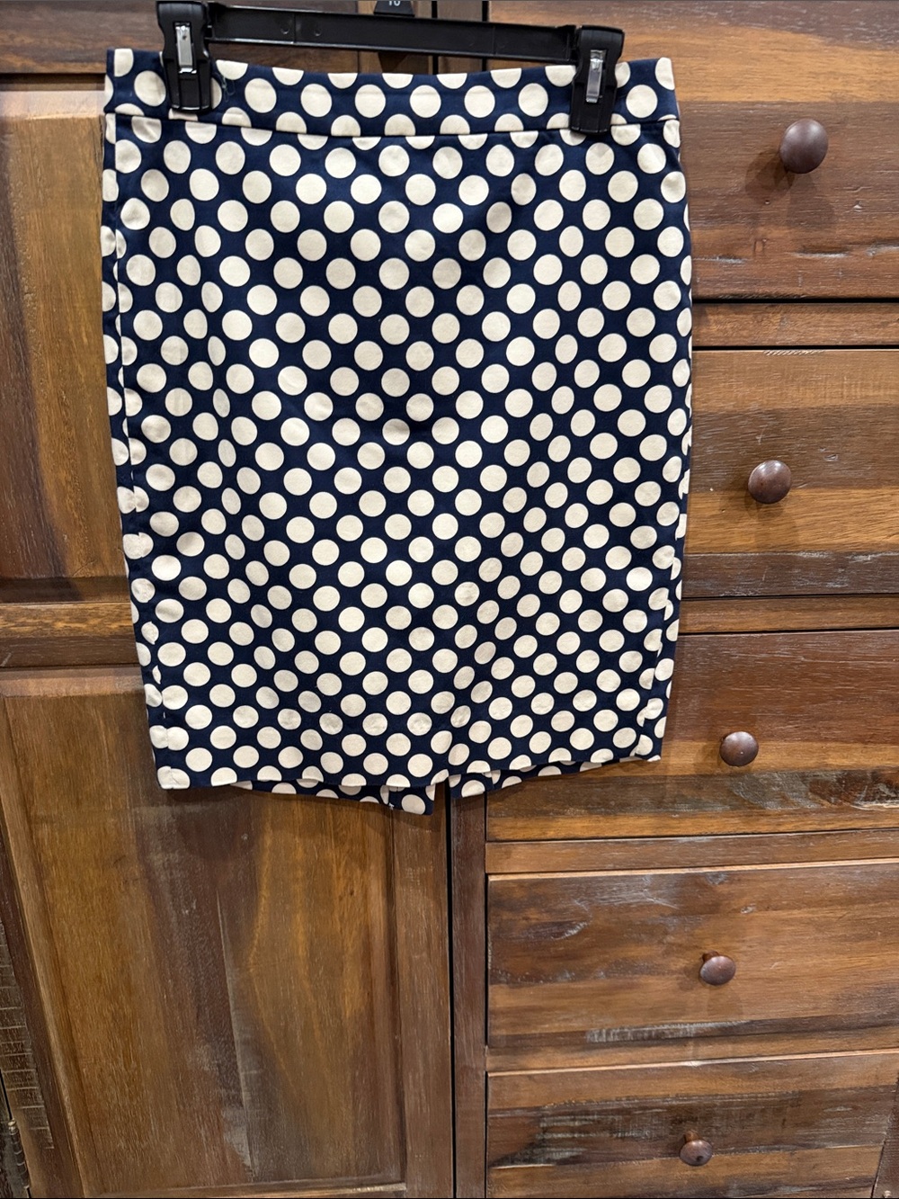 J. Crew Navy and Cream Polka Dot Pencil Skirt